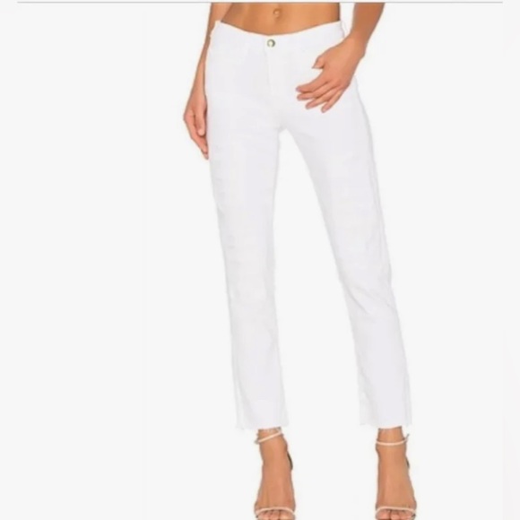 Frame Denim Denim - Frame Denim White Distressed Le Boy Straight Leg Jeans Size 28